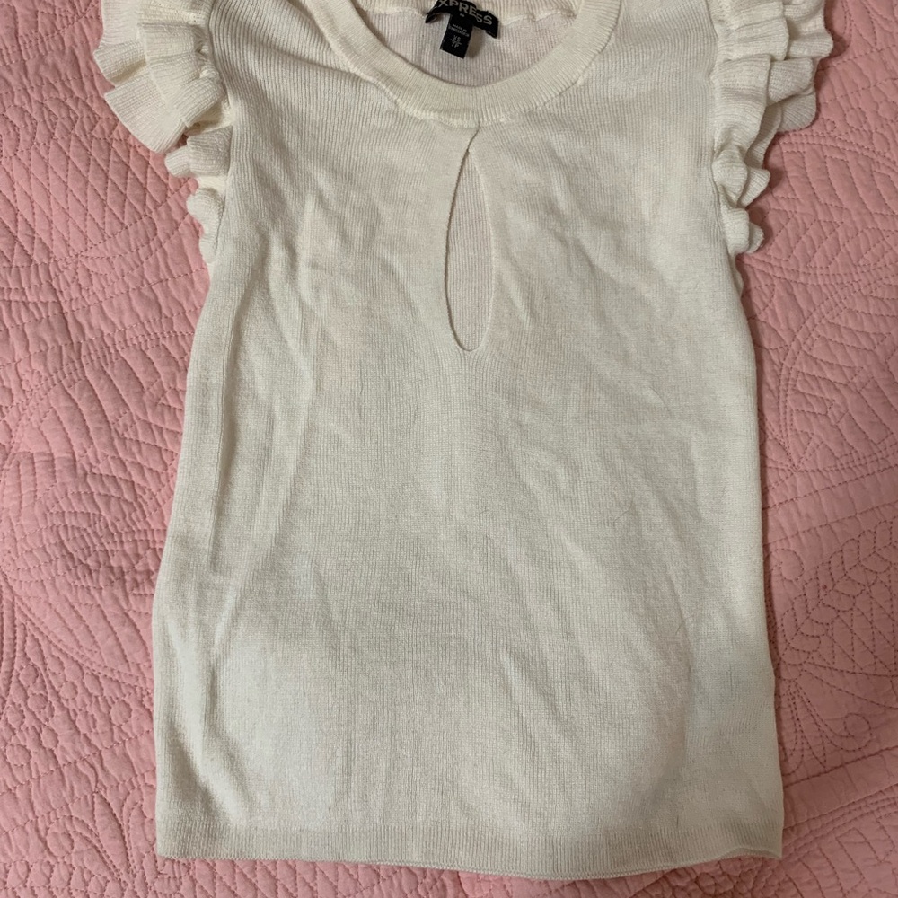 Express White Ruffle Sleeve Tank Top